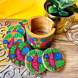 coaster wooden handcrafted with flower art specification