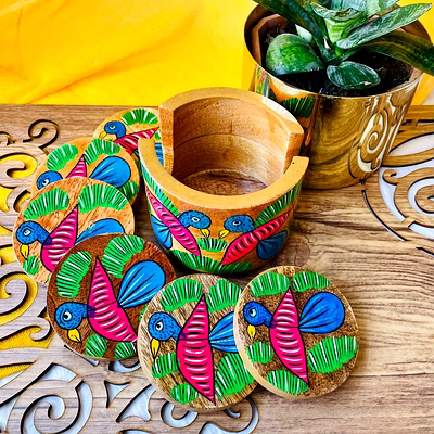 coaster wooden handcrafted with flower art specification