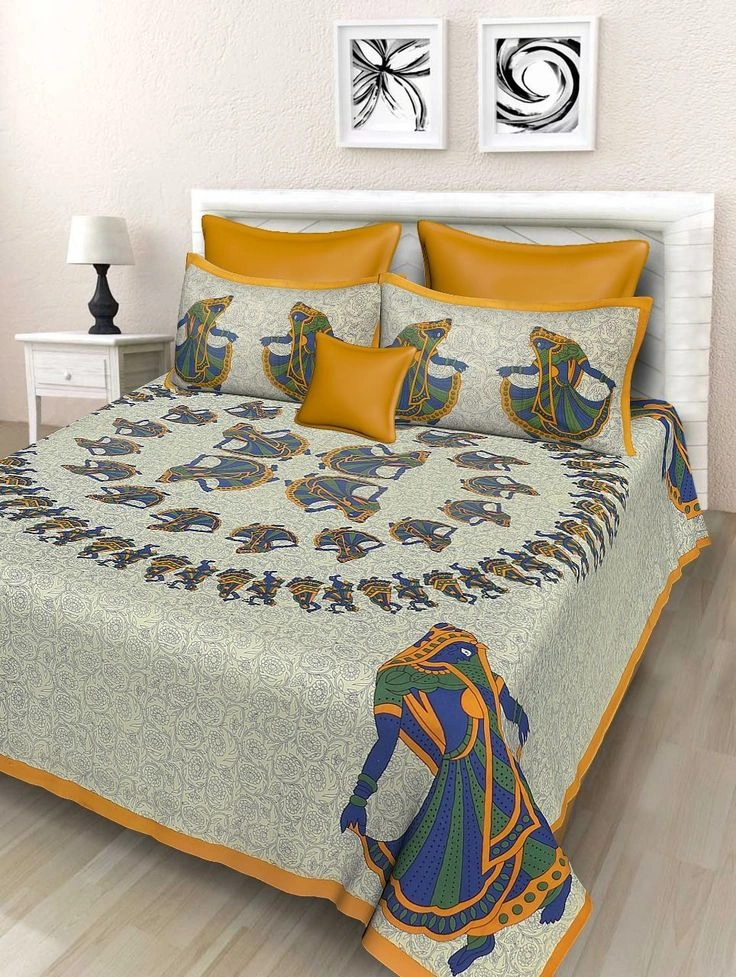 Rajasthani Jaipuri Barmeri Bedsheet with 2 Pillow Covers. Bed sheets Can Keep You Cool In Summer And Warm In Winter.-3