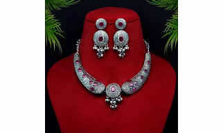 Anassa Rani stone floral folk Necklace Set Oxidised
