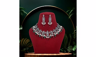 Anassa Multi stone Peacock floral Oxidised Necklace Set Oxidised