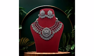 Anassa Rani colour Peacock devi coin Necklace Set Oxidised