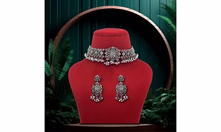 Anassa Rani green floral devi chokers Necklace Set Oxidised