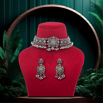 Anassa Rani green floral devi chokers Necklace Set Oxidised