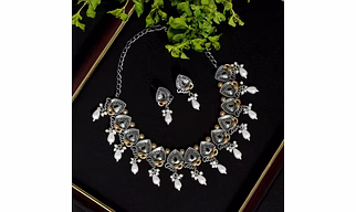 Anassa Dual tone moti floral white Necklace Set Oxidised