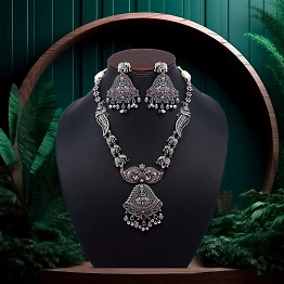 Anassa Rani colour Lotus devi Necklace Set Oxidised