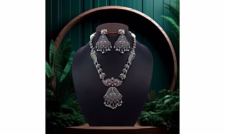 Anassa Rani colour Lotus devi Necklace Set Oxidised