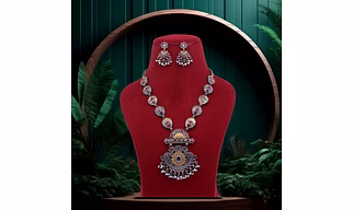 Anassa Rani peacock motif Necklace Set Oxidised