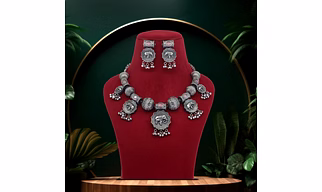 Anassa Pink colour folk art oxidised Necklace Set Oxidised