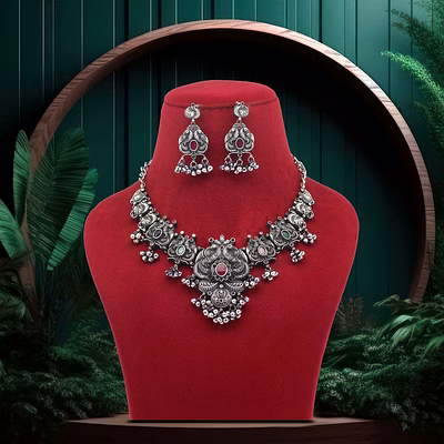 anassa multi stone rani necklace set oxidised