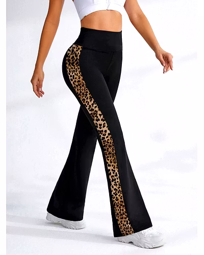 Latest Street Fashion Women's Stretchable High Waist Leopard Side Stripes Flared Bootcut Pants Palazzo for Casual &amp; Activewear-S-5