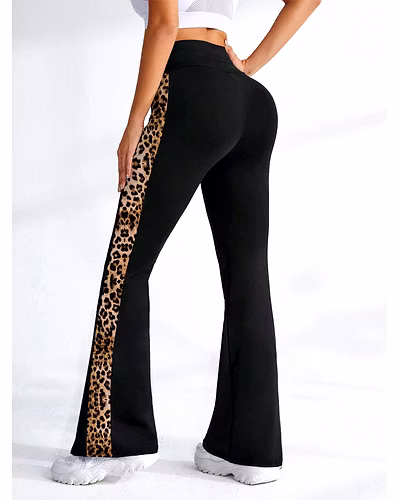 Latest Street Fashion Women's Stretchable High Waist Leopard Side Stripes Flared Bootcut Pants Palazzo for Casual &amp; Activewear-S-3