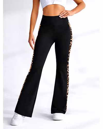 Latest Street Fashion Women's Stretchable High Waist Leopard Side Stripes Flared Bootcut Pants Palazzo for Casual &amp; Activewear-S-2