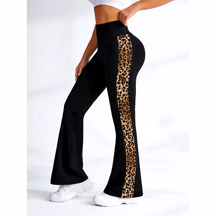 Latest Street Fashion Women's Stretchable High Waist Leopard Side Stripes Flared Bootcut Pants Palazzo for Casual & Activewear