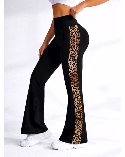 Latest Street Fashion Women's Stretchable High Waist Leopard Side Stripes Flared Bootcut Pants Palazzo for Casual &amp; Activewear-leopard_print_panel_palazzo-S