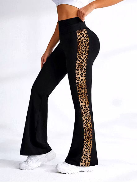 Latest Street Fashion Women's Stretchable High Waist Leopard Side Stripes Flared Bootcut Pants Palazzo for Casual & Activewear
