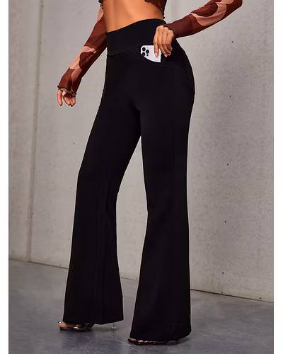 Latest Street Fashion  High Waist Slant Pocket Flare Leg Pants Palazzo-S-5