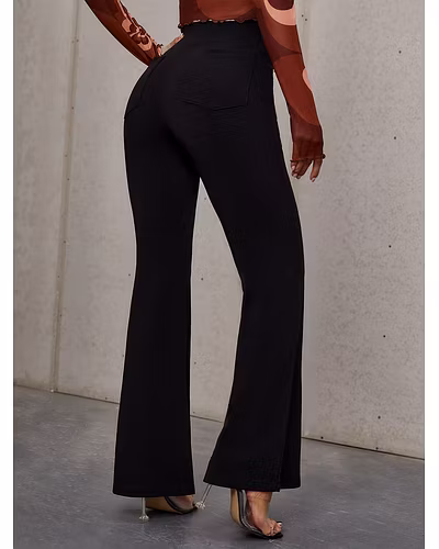Latest Street Fashion  High Waist Slant Pocket Flare Leg Pants Palazzo-S-4