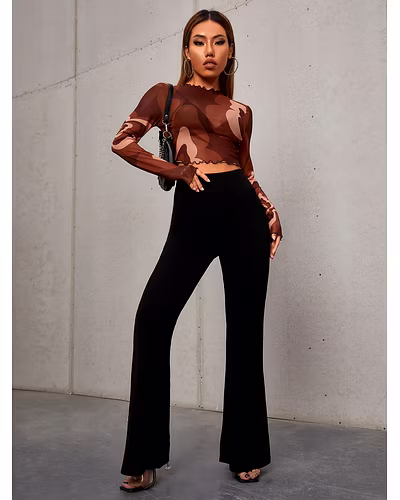 Latest Street Fashion  High Waist Slant Pocket Flare Leg Pants Palazzo-S-2