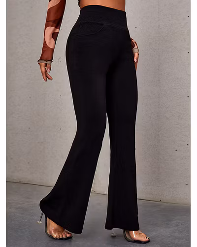 Latest Street Fashion  High Waist Slant Pocket Flare Leg Pants Palazzo-S-3