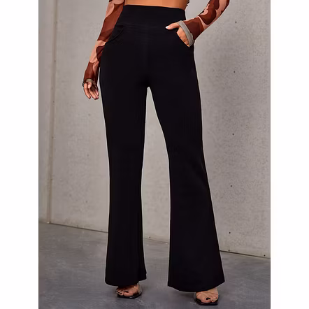 Latest Street Fashion  High Waist Slant Pocket Flare Leg Pants Palazzo