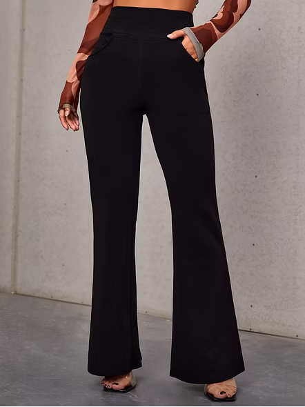 Latest Street Fashion  High Waist Slant Pocket Flare Leg Pants Palazzo