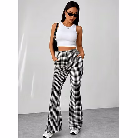 Latest Street Fashion Women's Casual Print Blue and White  High Waist Flare Leg Pants Palazzo