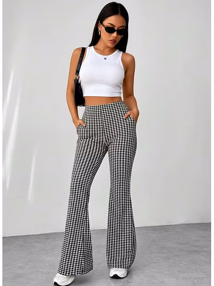 Latest Street Fashion Women's Casual Print Blue and White  High Waist Flare Leg Pants Palazzo