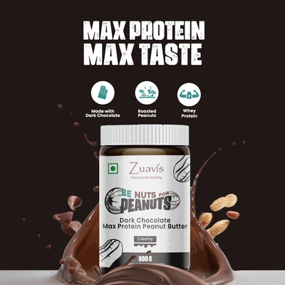 Zuavis Dark Chocolate Max Protein Peanut Butter: Unleash the Power of Indulgence and Nutrition 800g (Creamy)