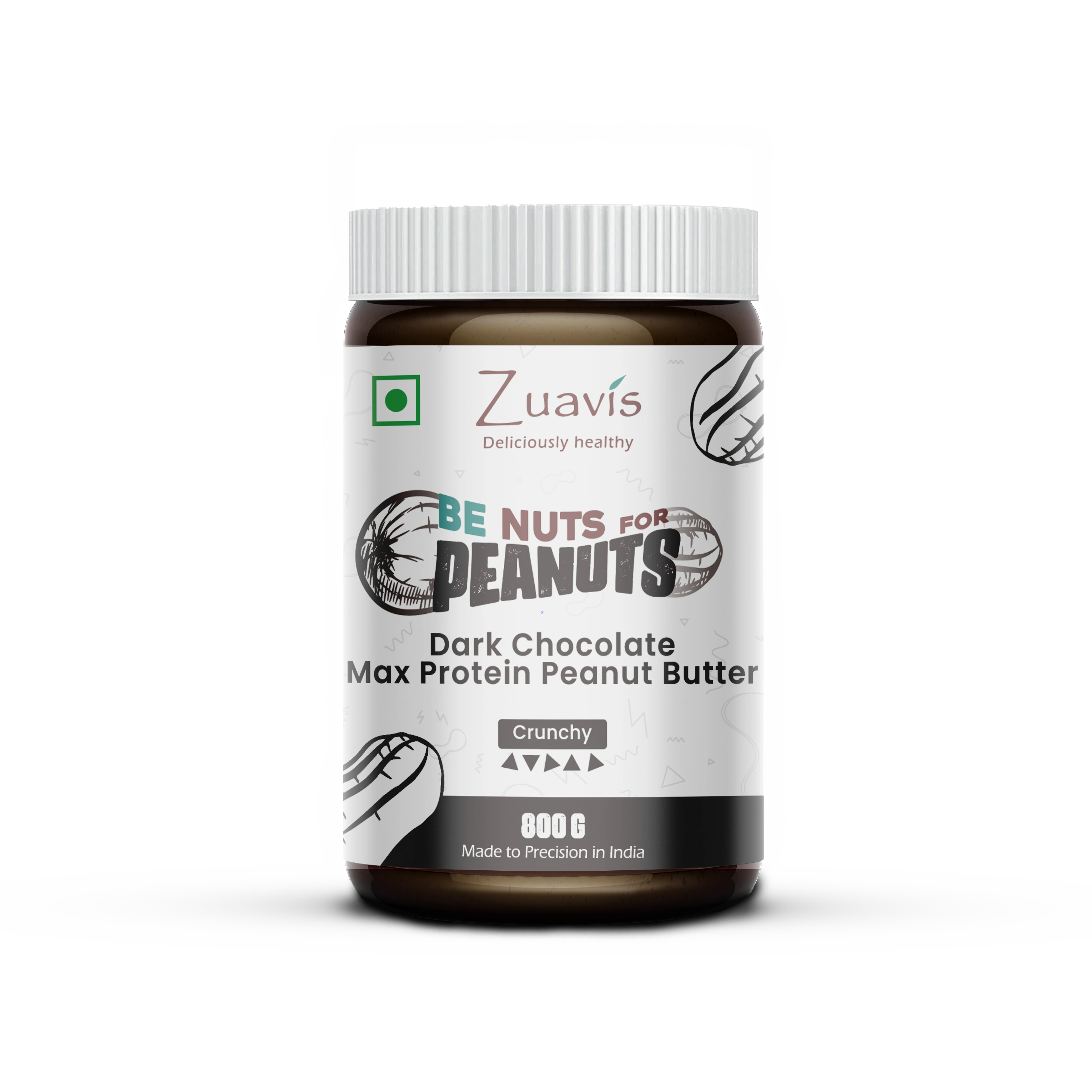 Zuavis Dark Chocolate Max Protein Peanut Butter: Unleash the Power of Indulgence and Nutrition 800g (Crunchy)-1