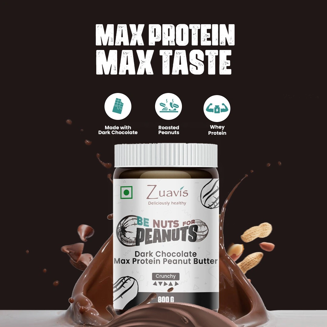 Zuavis Dark Chocolate Max Protein Peanut Butter: Unleash the Power of Indulgence and Nutrition 800g (Crunchy)-12237366