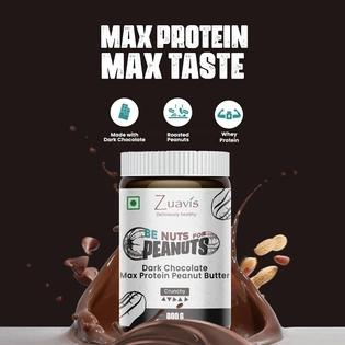 Zuavis Dark Chocolate Max Protein Peanut Butter: Unleash the Power of Indulgence and Nutrition 800g (Crunchy)