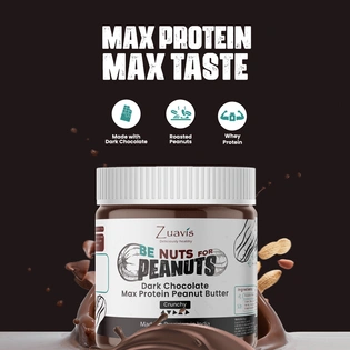 Zuavis Dark Chocolate Max Protein Peanut Butter: Unleash the Power of Indulgence and Nutrition 350g (Crunchy)