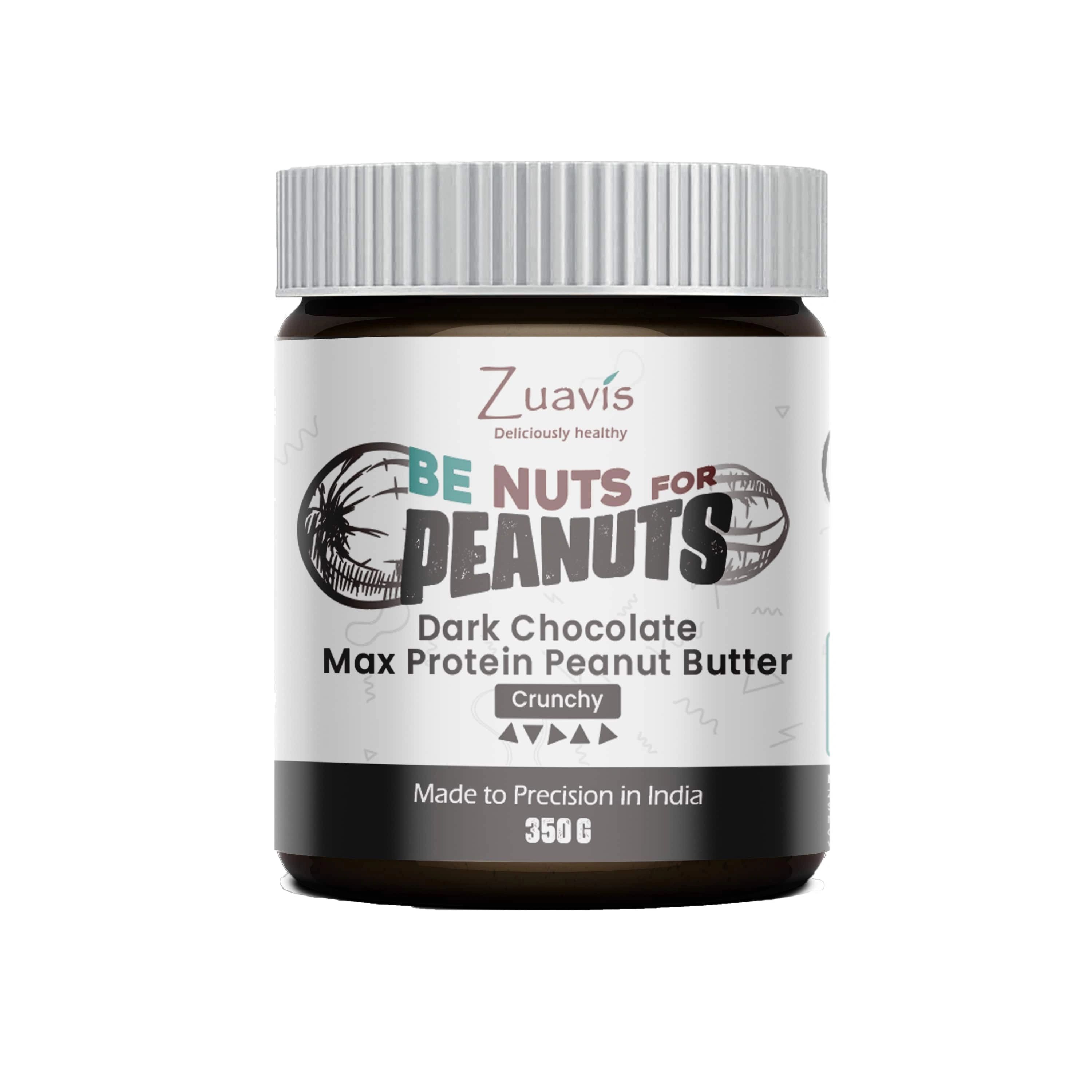 Zuavis Dark Chocolate Max Protein Peanut Butter: Unleash the Power of Indulgence and Nutrition 350g (Crunchy)-1