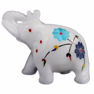 Decorative Saluting White Marble Elephant Sculpture-12274234