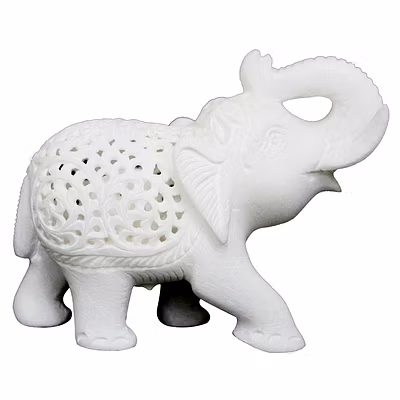Antique White Elephant Statue With Filigree Work-12274258