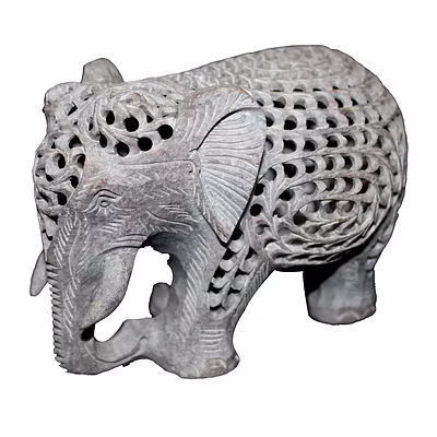 3&quot; X 4.5&quot; Inch Home Decorative Natural Stone Elephant Figurine With Filigree Work Art-12274276