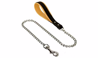 premium dog chain and attached leather collar