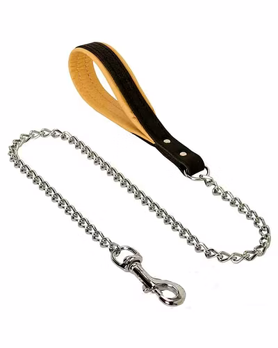 premium dog chain and attached leather collar-12238928