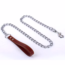 heavy duty metal chain dog lead with leather handle