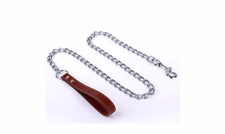 Heavy Duty Metal Chain Dog Lead With Leather Handle