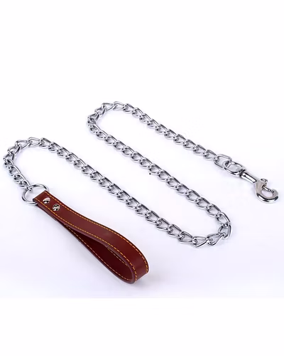 Heavy Duty Metal Chain Dog Lead With Leather Handle-12238932