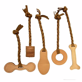 interactive natural leather tug toy