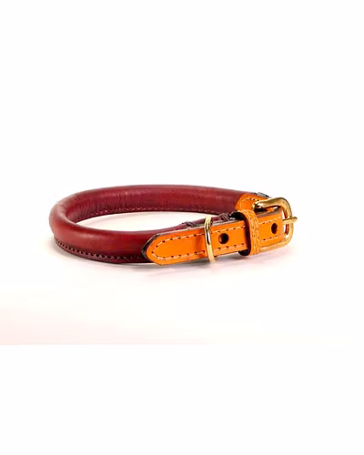 Hand-Stitched Rolled Leather Dog Collar-12243546