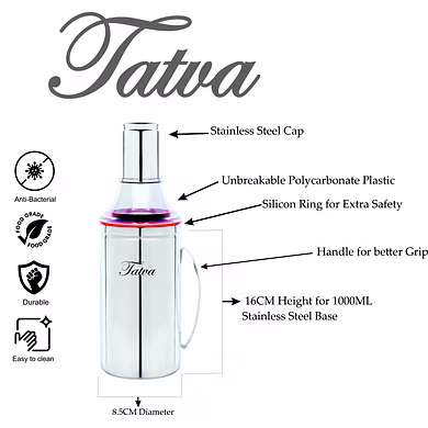 Tatva Stainless steel oil dispenser 1000Ml with handle-1