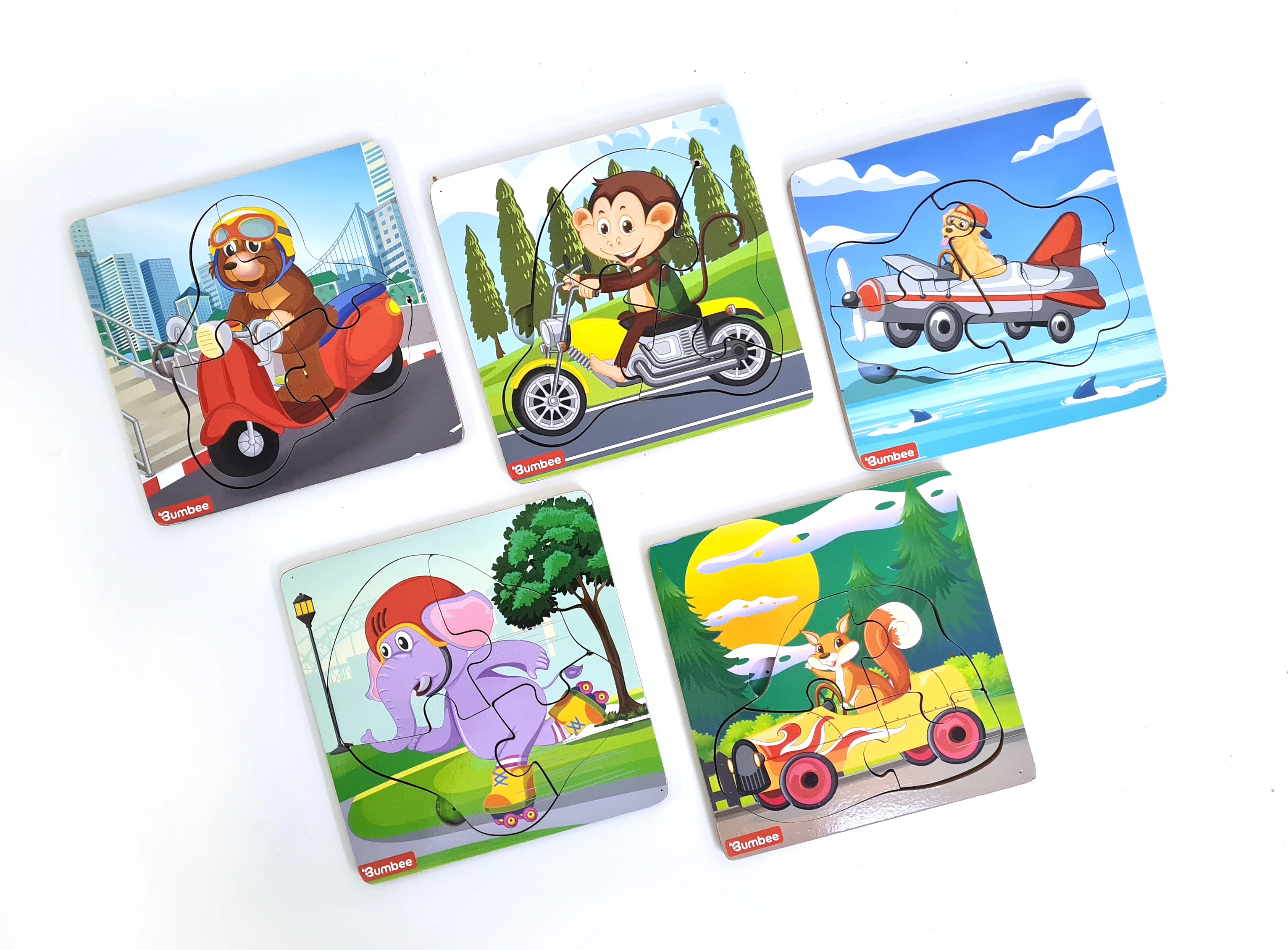 Bumbee | Wooden Board Puzzle (Set of 5)- Animal riding vehicle theme-12258712