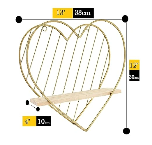 Gold Wall Shelf Metal Heart Floating Shelves-3