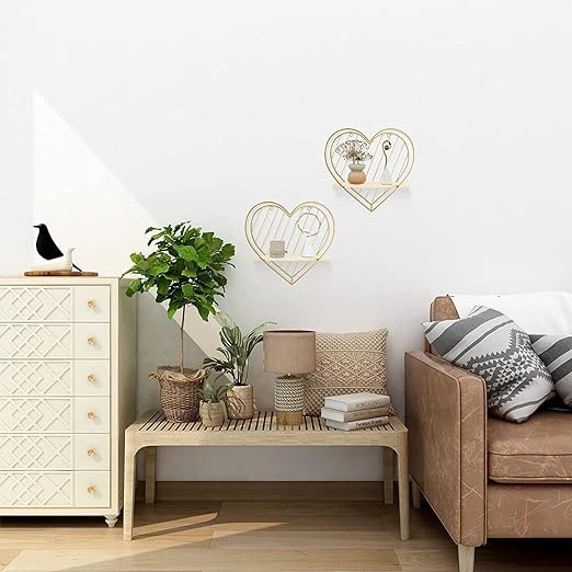 Gold Wall Shelf Metal Heart Floating Shelves-2