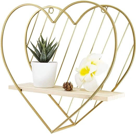 Gold Wall Shelf Metal Heart Floating Shelves-1