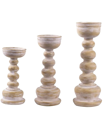 Wood Look Antique Wash Finish Pillar Candle Holders Set of 3-1